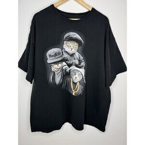 Hug Life Thug Life Tee with Gangsta Cats BLACK T-shirt Unisex Adult Size 3XL